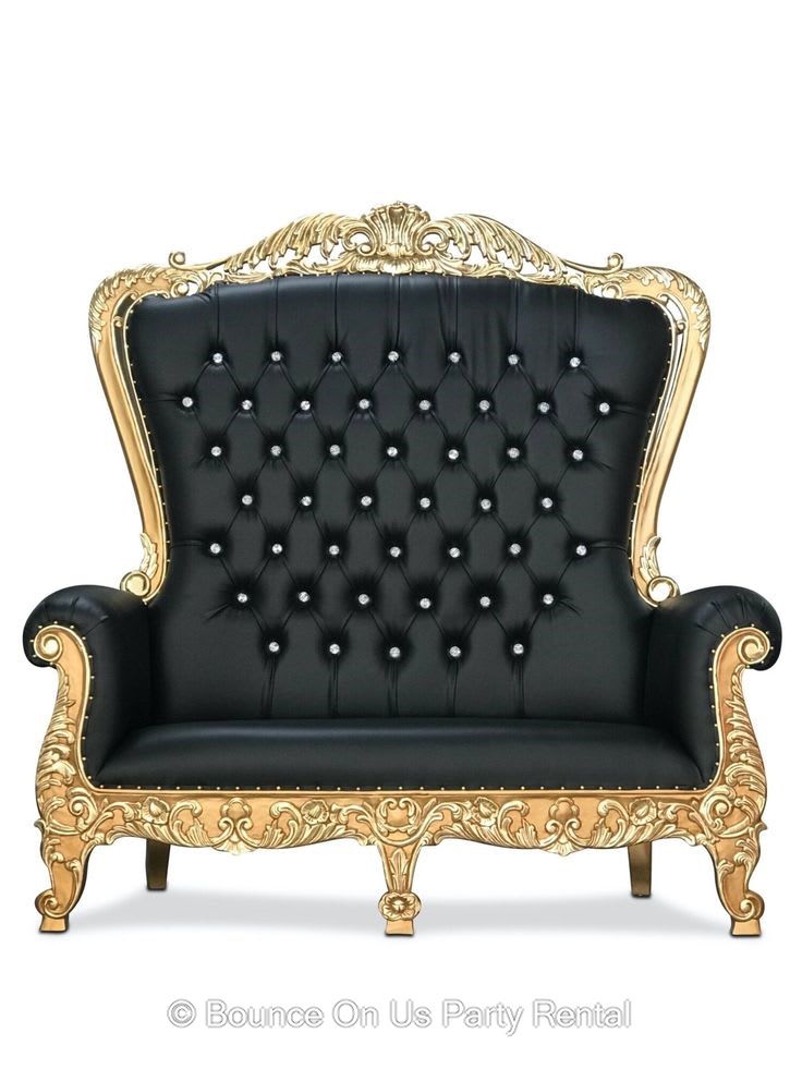 Double Black & Gold Throne Chair Bounce House & Inflatable Hire in